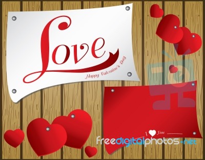 Valentine Day On  Wooden Background.  Heart In Colorful Paper On Brown Wood Floor Texture Background Stock Image