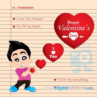 Valentine's Day And Boyfriend Love Confess Isolated On Note Background.  Valentine's Day Background Stock Image