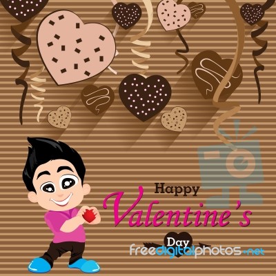 Valentine's Day And Boyfriend Love Confess On Heart Chocolate Party Background.  Party Heart Chocolate And Full Heart On Colorful Background Stock Image