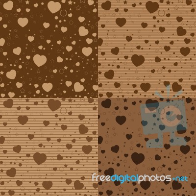 Valentine's Day And Colorful Heart On Brown Chocolate Pattern.  Valentine's Day Background Stock Image