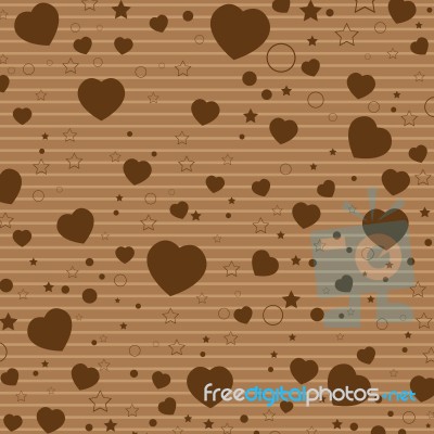 Valentine's Day And Colorful Heart On Colorful Brown Pattern.  Valentine's Day Background Stock Image