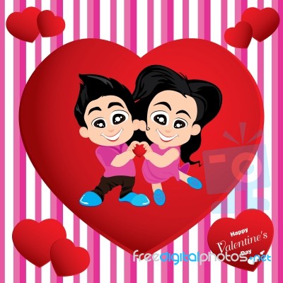 Valentine's Day And Lovers Isolated On Colorful Background.  Valentine's Day Background Stock Image