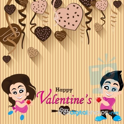 Valentine's Day And Lovers On Heart Chocolate Party Background.  Party Heart Chocolate And Full Heart On Colorful Background Stock Image