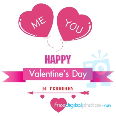 Valentine's Day And Pink Heart Isolated On White Background. You And Me Went Together Stock Image