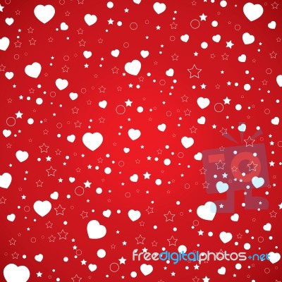 Valentine's Day And White Heart On Sky Pattern.  Valentine's Day On Red Background Stock Image