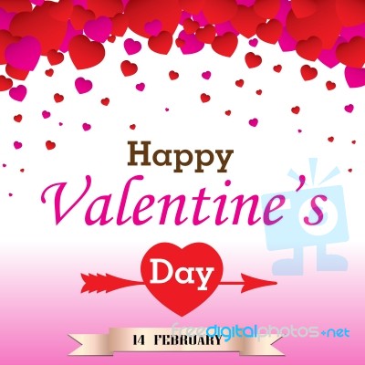 Valentine's Day On White And Pink Background.  And Colorful Heart Background Stock Image