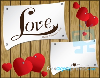 Valentine's Day On  Wooden Background.  Heart In White Paper On Brown Wood Floor Texture Background Stock Image