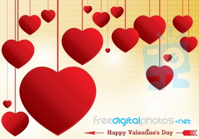 Valentine's Day On Yellow Background.  And Full Red Heart Background Stock Image