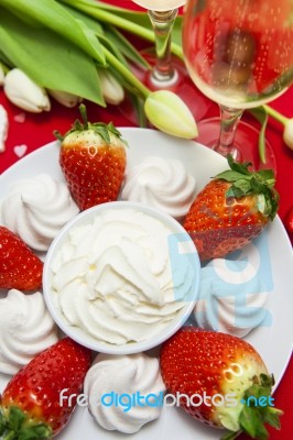 Valentine's Day Sweets And Champagne Setup Stock Photo