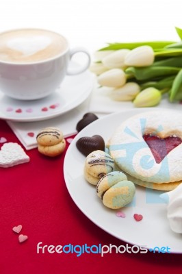 Valentine's Day Sweets Setup Stock Photo