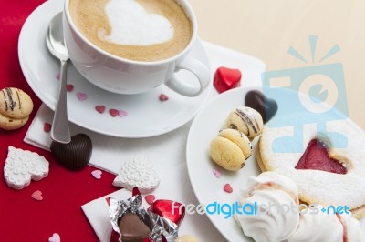 Valentine's Day Sweets Setup Stock Photo