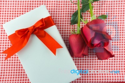 Valentines Gift Box With A Red Bow On Red Background Image Of Va… Stock Photo