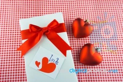 Valentines Gift Box With A Red Bow On Red Background Image Of Va… Stock Photo