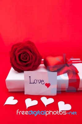 Valentines Gift Box With A Red Bow On Red Background Image Of Va… Stock Photo