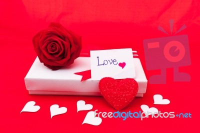 Valentines Gift Box With A Red Bow On Red Background Image Of Va… Stock Photo