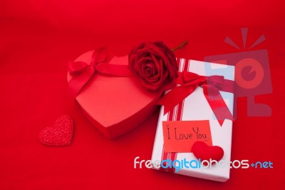 Valentines Gift Box With A Red Bow On Red Background Image Of Va… Stock Photo