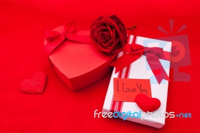 Valentines Gift Box With A Red Bow On Red Background Image Of Va… Stock Photo