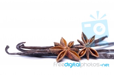 Vanilla Pods And Anise Stars Stock Photo