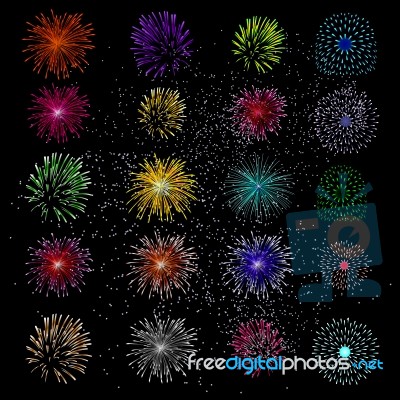 Variety Colorful Fireworks Stock Image