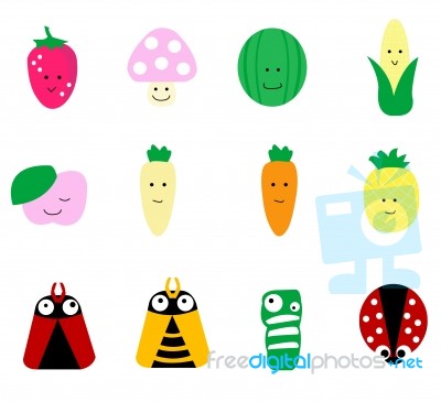 Variety Of Fruit And Insects Stock Image