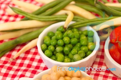 Variety Of Kitchen Ingredients With Fresh And Dried Legumes Stock Photo