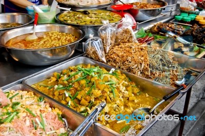 Variety Of Thai Food In Market Stock Photo