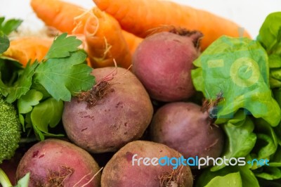 Variety Of Vegetables Grown In The Organic Garden Stock Photo