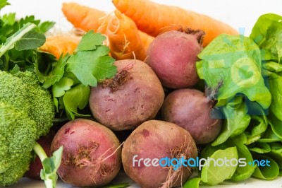 Variety Of Vegetables Grown In The Organic Garden Stock Photo