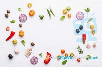 Various Fresh Vegetables And Herbs On White Background.ingredien… Stock Photo