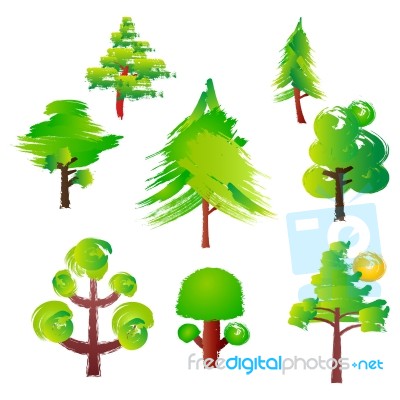 Various Trees Style Paint Brush Stock Image