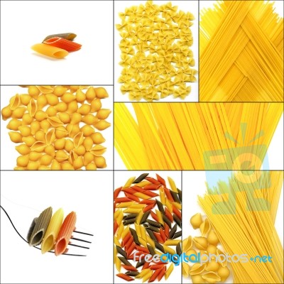 Various Type Of Italian Pasta Collage Stock Photo