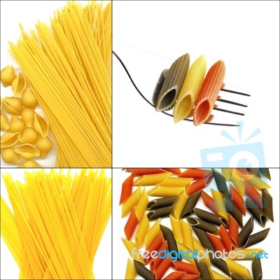 Various Type Of Italian Pasta Collage Stock Photo