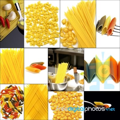 Various Type Of Italian Pasta Collage Stock Photo