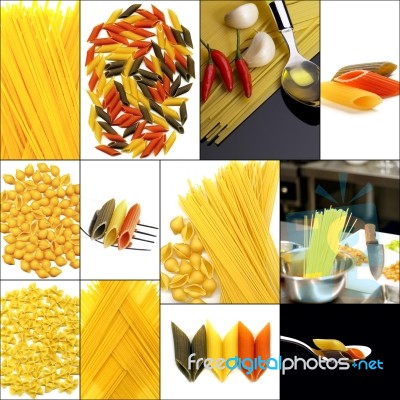 Various Type Of Italian Pasta Collage Stock Photo