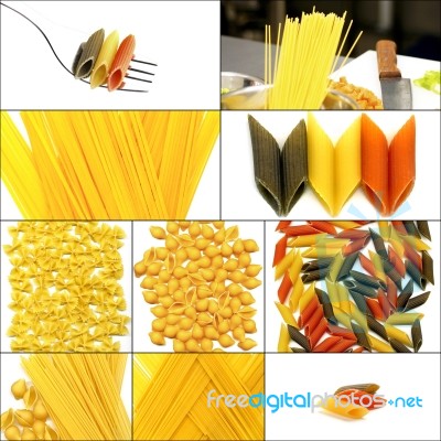 Various Type Of Italian Pasta Collage Stock Photo