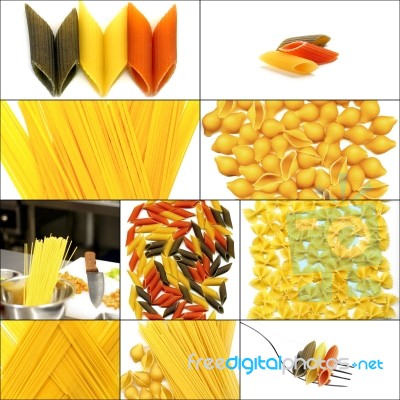 Various Type Of Italian Pasta Collage Stock Photo