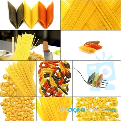 Various Type Of Italian Pasta Collage Stock Photo