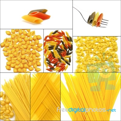 Various Type Of Italian Pasta Collage Stock Photo