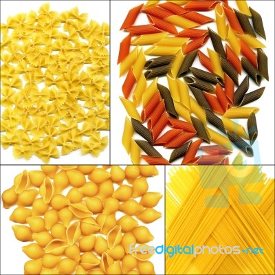 Various Type Of Italian Pasta Collage Stock Photo