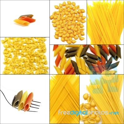 Various Type Of Italian Pasta Collage Stock Photo