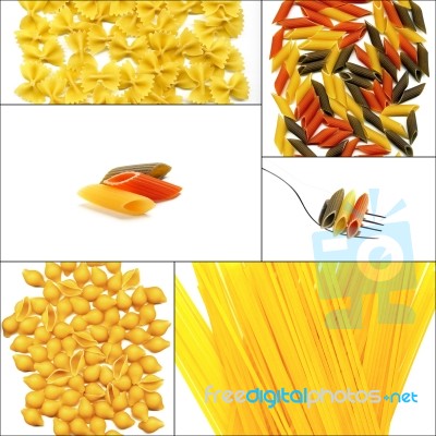 Various Type Of Italian Pasta Collage Stock Photo