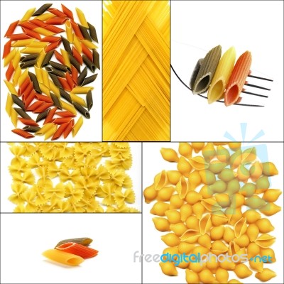 Various Type Of Italian Pasta Collage Stock Photo