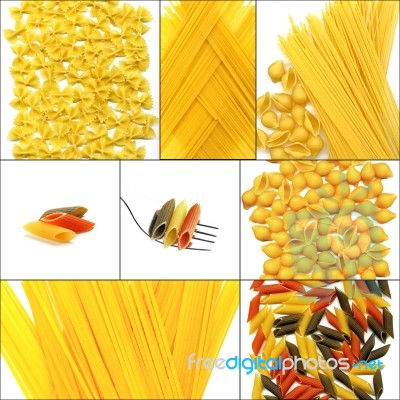 Various Type Of Italian Pasta Collage Stock Photo