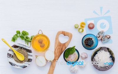 Various Vegetable And Ingredients For Cooking Pasta Menu Sweet B… Stock Photo