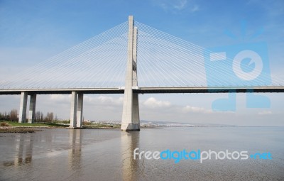 Vasco Da Gama Bridge In Lisbon, Portugal Stock Photo