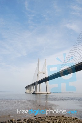 Vasco Da Gama Bridge In Lisbon, Portugal Stock Photo