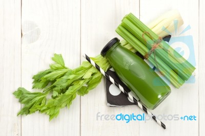 Vegetable Juice In Bottle Stock Photo