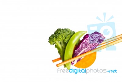 Vegetable With Chopsticks Stock Photo