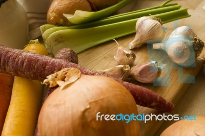 Vegetables On A Wooden Block Stock Photo