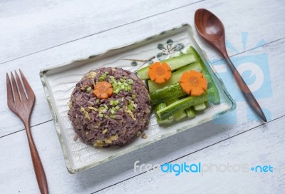 Vegetarian Fried Rice Serve With Cucumber And Carrot Stock Photo